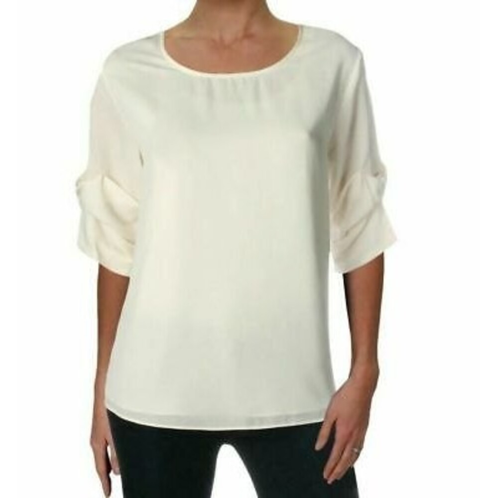 Gibson Latimer Ruched Sleeve Top Size S Chiffon Off White Blouse NEW Tag $69 A1